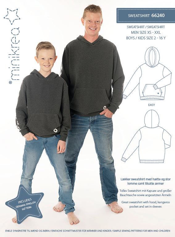 MINIKREA  Sweatshirt, kombimønster til mænd og børn – papirmønster 66240