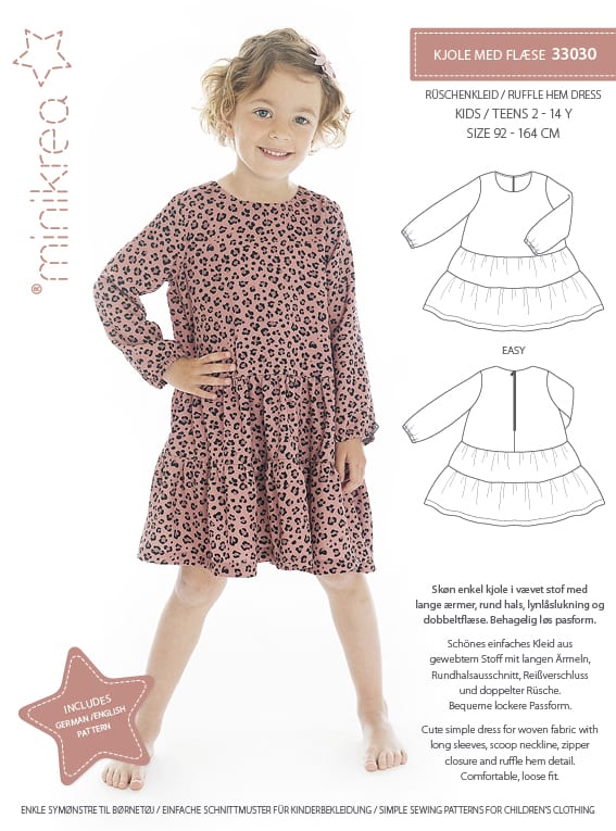MINIKREA børne kjole med flæse – papirmønster 33030